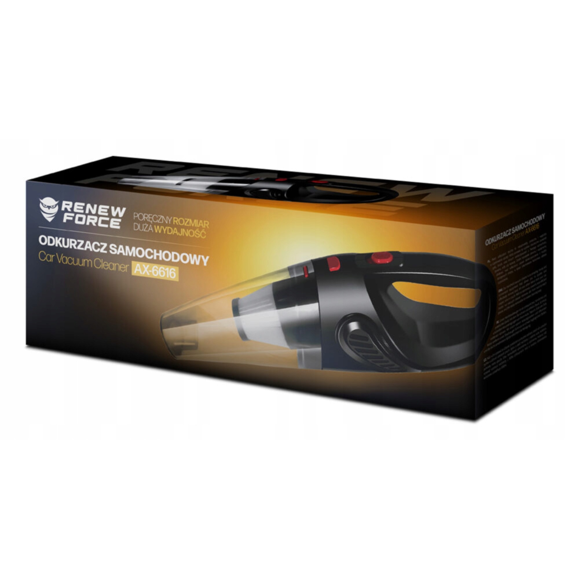 Aspirator auto Renew Force AX-6616, 120W, 12V, 34x12x10cm, set duze inclus
