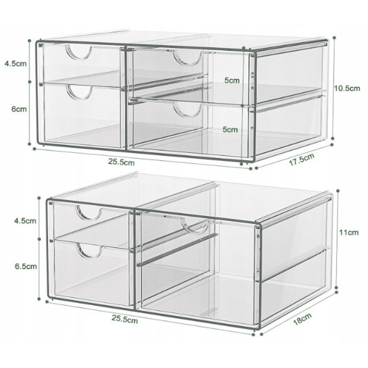 Organizator birou transparent cu 7 sertare, pentru cosmetice si articole de birou, dimensiuni compacte