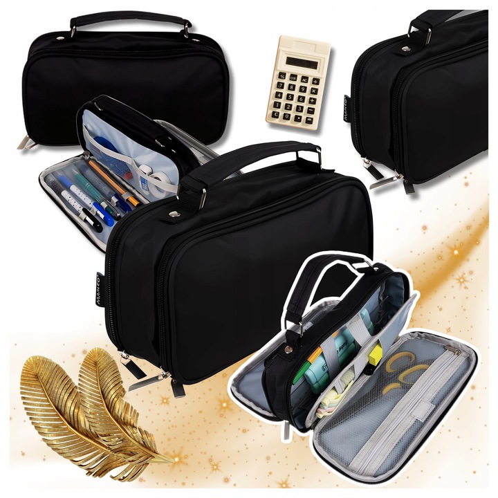 Kétszeresen kihúzható tolltartó, 24516, 2 rekeszes, fekete, 23x11,5x7,5cm