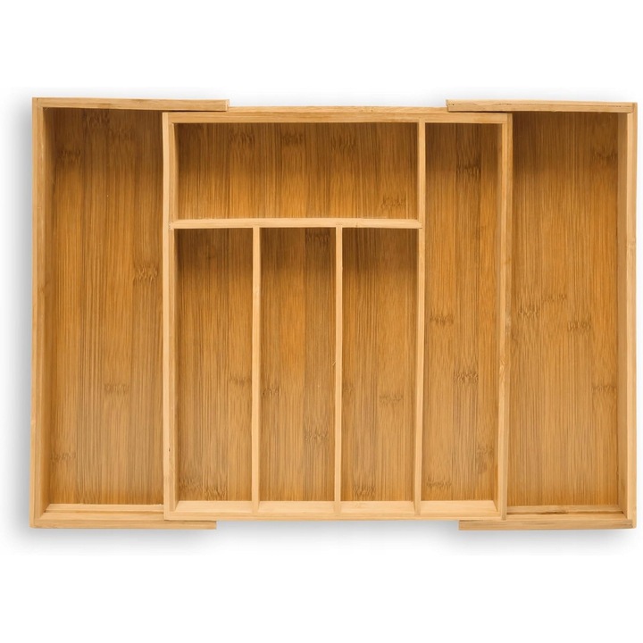 Evőeszköztartó bambuszból, állítható, 5-7 rekeszes, natúr, 5x29x34cm