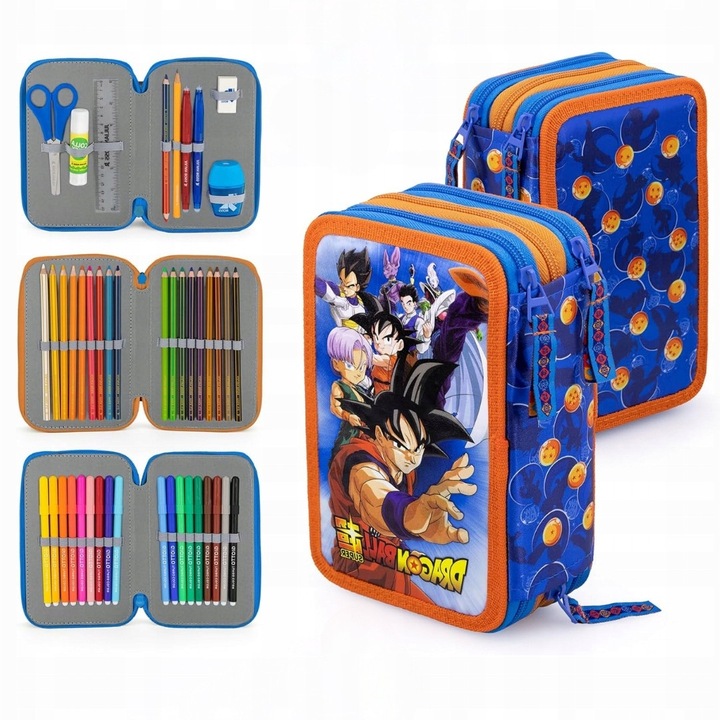 Gyermek tolltartó, Sárkány 24, komplett készlet 45 darab, 20x12x7cm, kék