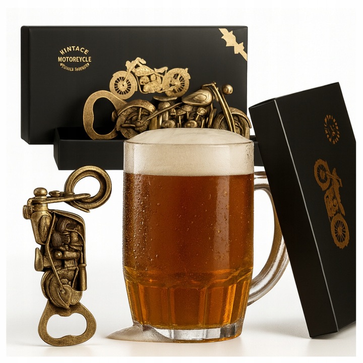 Deschizator de sticle vintage motocicleta, design elegant, compact, negru, set cu cutie cadou