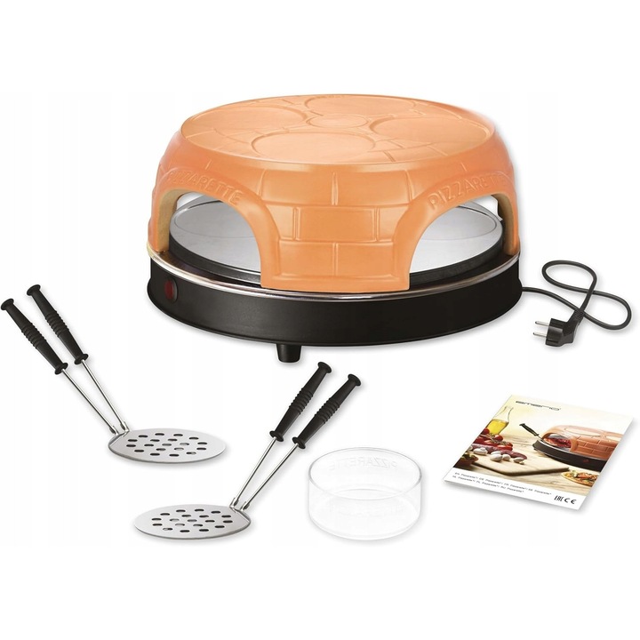 Elektromos mini pizzakemence, 1100W, agyag tető, 4 személyes készlet, többszínű