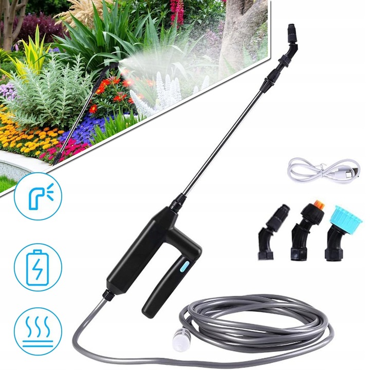 Spray electric pentru gradina, 3 duze, 5m furtun, negru, set complet