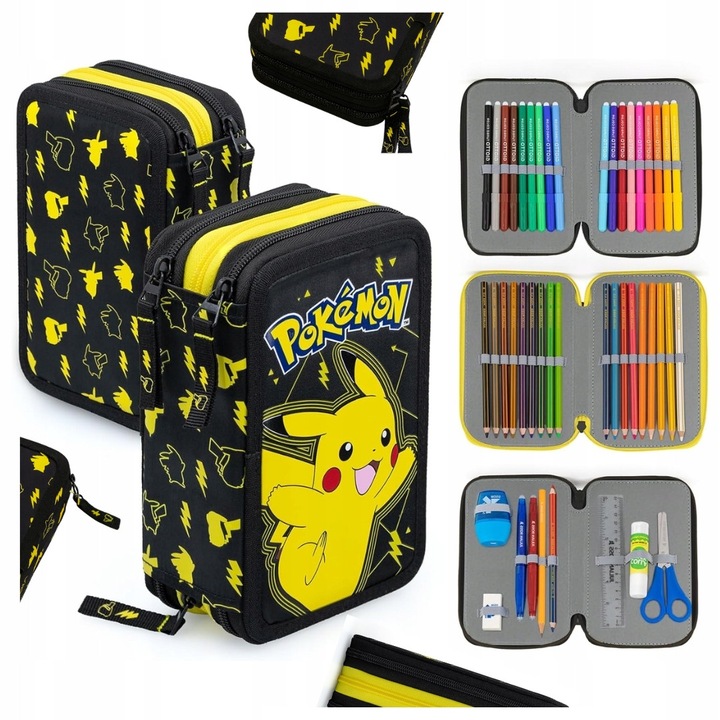 Tollartartó 45 kiegészítővel, gyermek szett, Pokemon, 20x12x7cm, többszínű