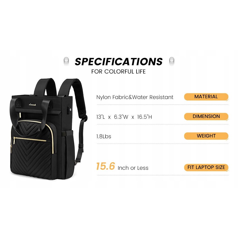 Rucsac laptop LOVEVOOK, 15,6", negru, 33x16x41cm, 22l, cu port USB