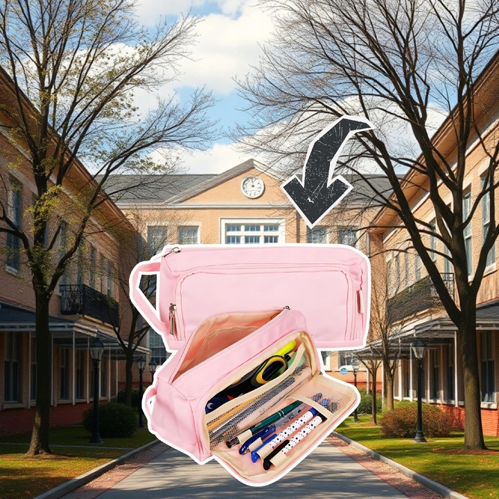 Összecsukható tolltartó, rózsaszín, 2 rekeszes, 23x10x10cm, szett 5 gumis tartóval