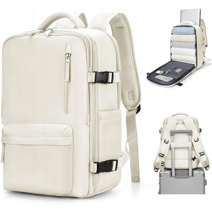 Rucsac calatorie, 40x20x25cm, cu port USB, bej, multifunctional