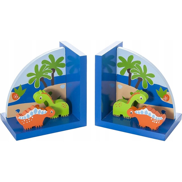 Set 2 suporturi pentru carti dinozauri, colorate, 3D, pentru copii
