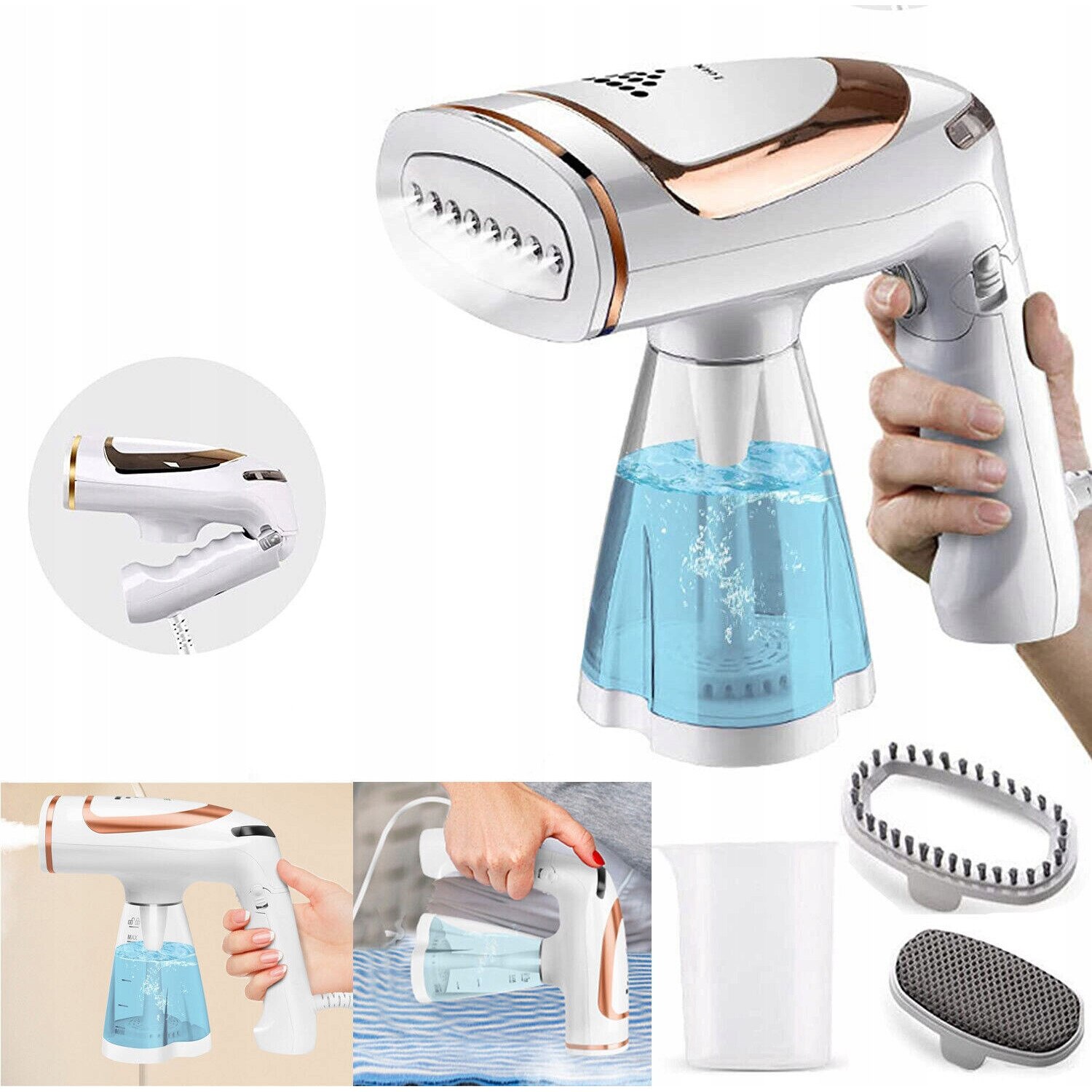 Fier de calcat cu aburi portabil, 1600W, rezervor detasabil 250ml, alb, 9x17x18cm