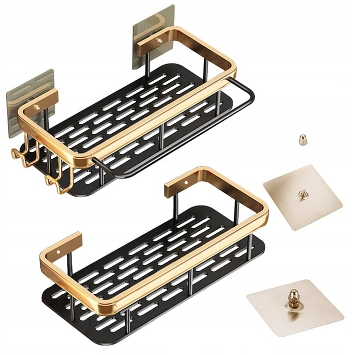Set suporturi pentru baie, 2 bucati, negru si auriu, 31.5x13.5x5cm