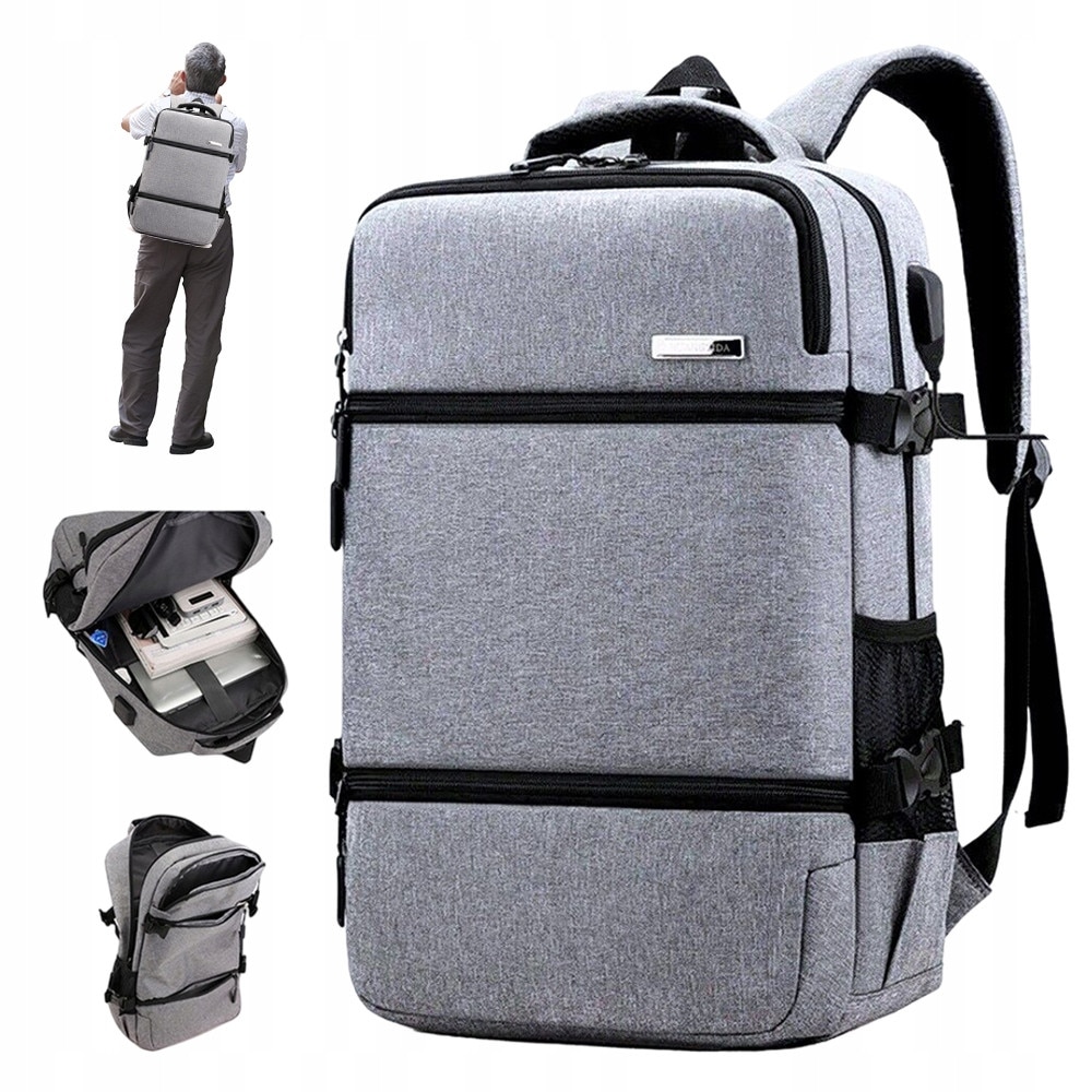 Rucsac laptop 17", gri, cu port USB, rezistent la intemperii, cu multiple compartimente