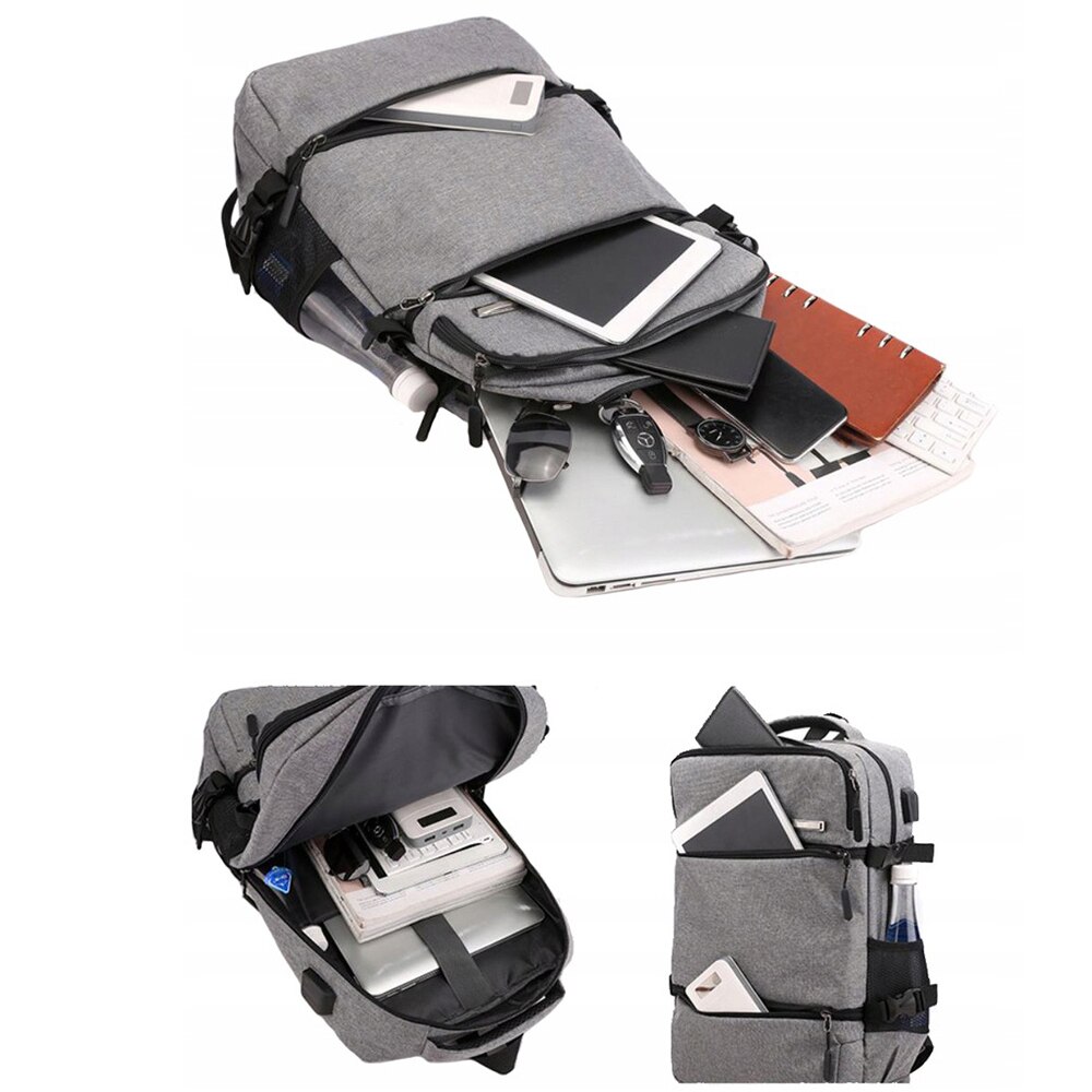 Rucsac laptop 17", gri, cu port USB, rezistent la intemperii, cu multiple compartimente
