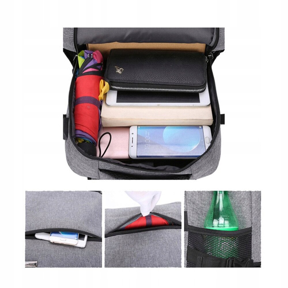 Rucsac laptop 17", gri, cu port USB, rezistent la intemperii, cu multiple compartimente