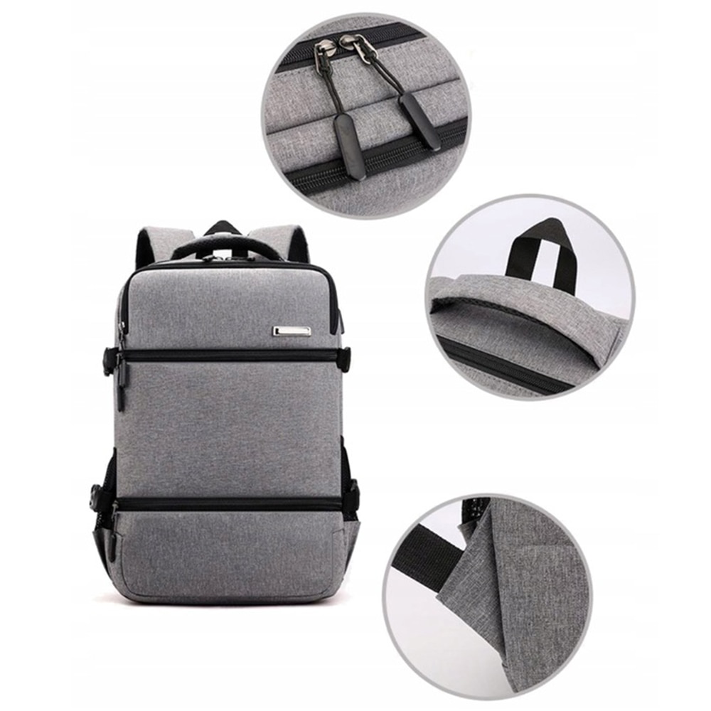 Rucsac laptop 17", gri, cu port USB, rezistent la intemperii, cu multiple compartimente