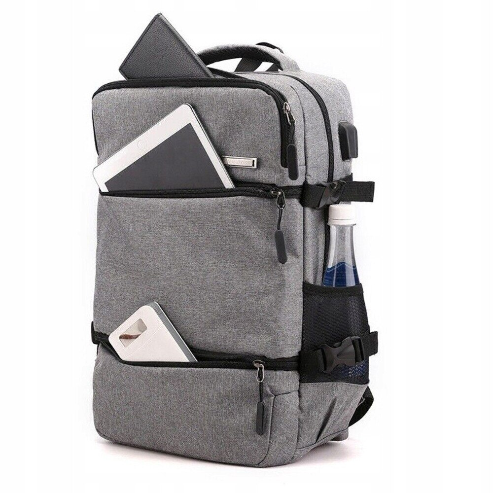 Rucsac laptop 17", gri, cu port USB, rezistent la intemperii, cu multiple compartimente