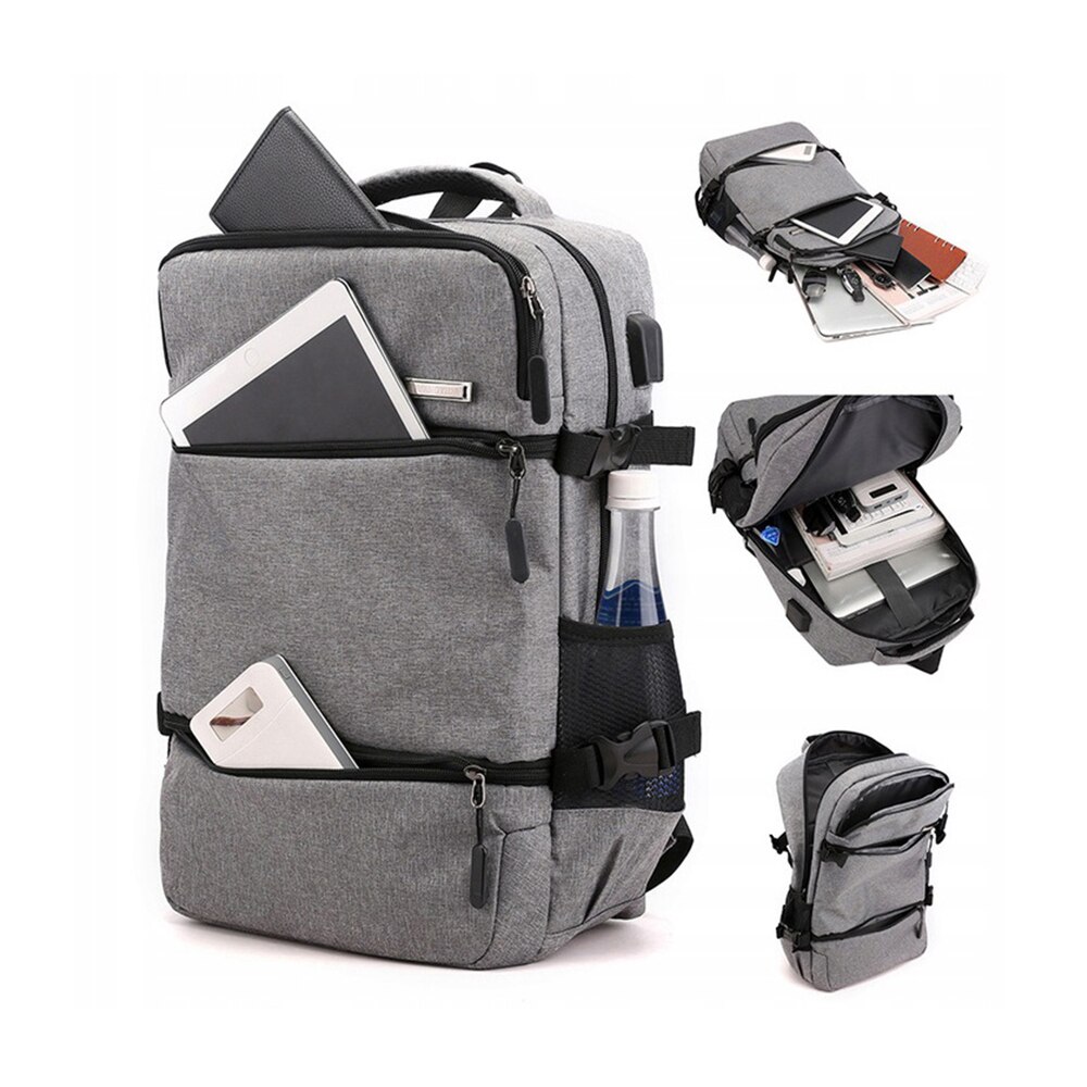Rucsac laptop 17", gri, cu port USB, rezistent la intemperii, cu multiple compartimente