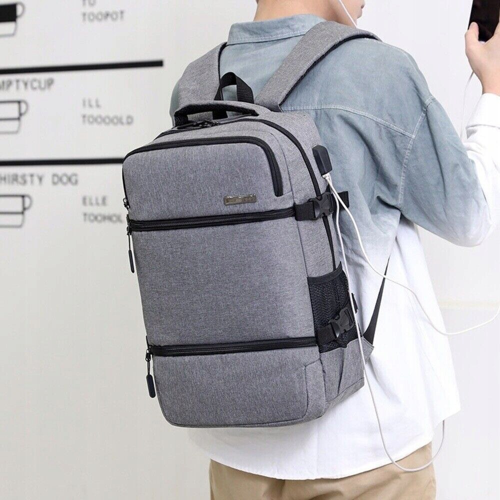 Rucsac laptop 17", gri, cu port USB, rezistent la intemperii, cu multiple compartimente