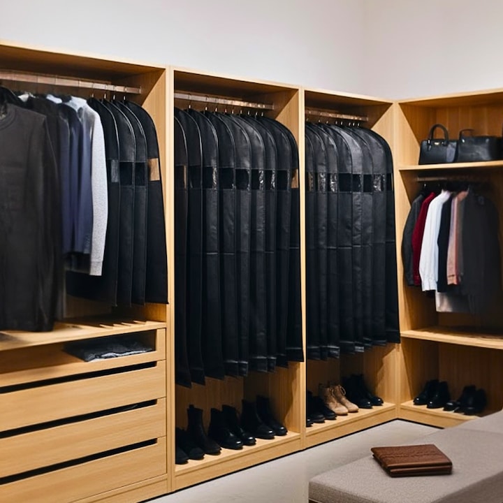 Set 2 torbe pentru haine, 60x165cm, protectie pentru rochii, costume si paltoane, usor de depozitat