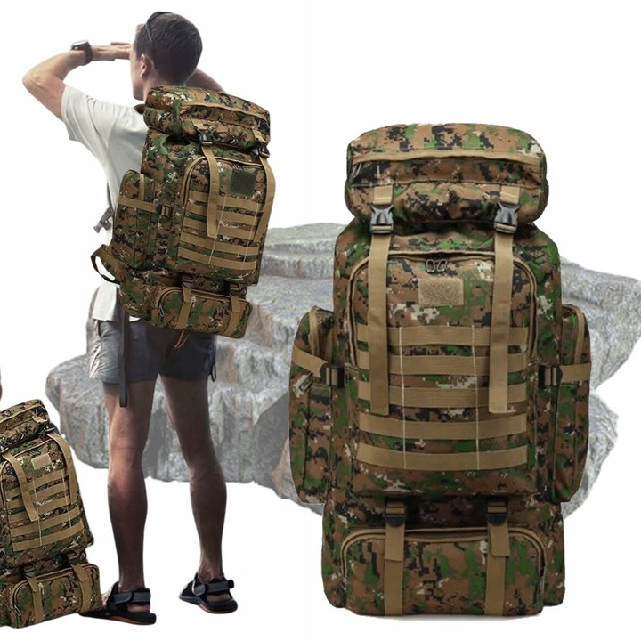 Rucsac militar tactic, 75L, camuflaj jungla, 33,5x66,5cm