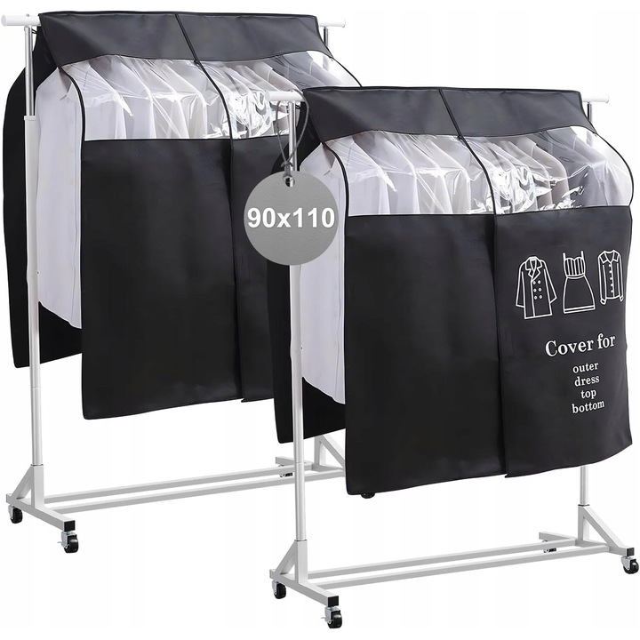 Set 2 x huse pentru umerase, 90x110cm, protectie impotriva prafului si umiditatii, negru