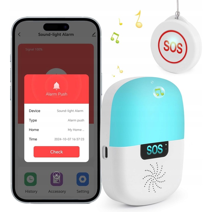 Бутон за аларма WiFi SOS за възрастни хора с приемник и приложение, 3A
