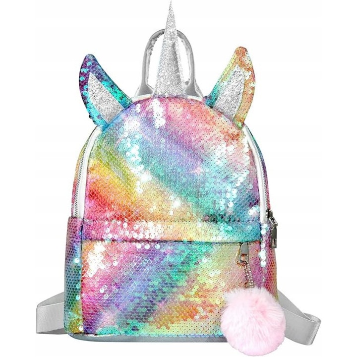 Iskolatáska egyszarvúakkal, többszínű, 22x11x26cm, lányoknak, állítható pántokkal