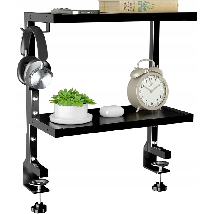 Organizator birou 2 niveluri, reglabil, 37,7x18,2x47,4 cm, metal si lemn, montare fara gaurire
