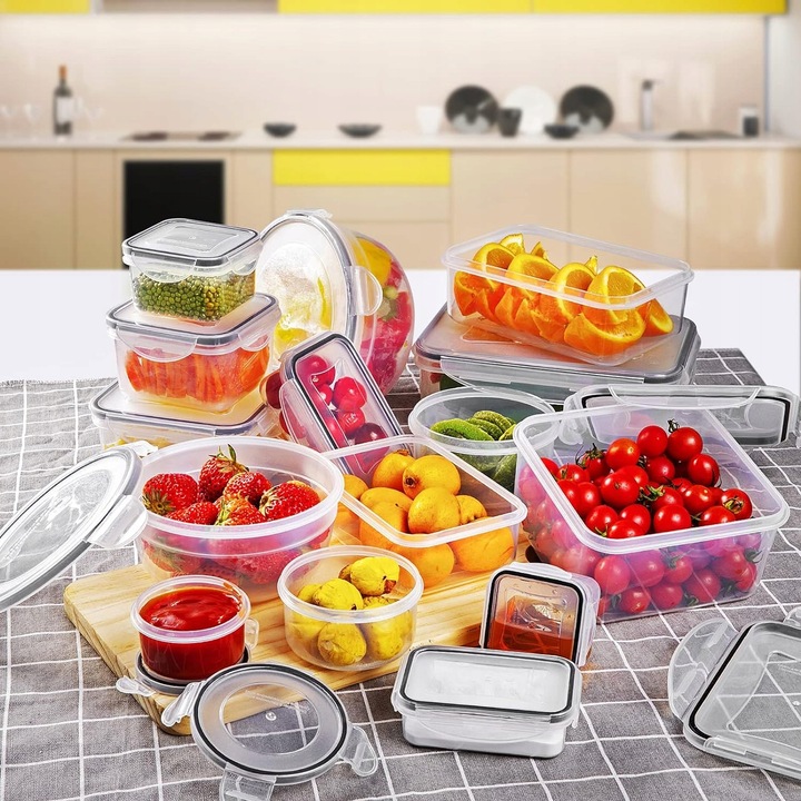 15 darabos élelmiszertároló készlet, különböző méretek, polipropilén, BPA-mentes, többszínű