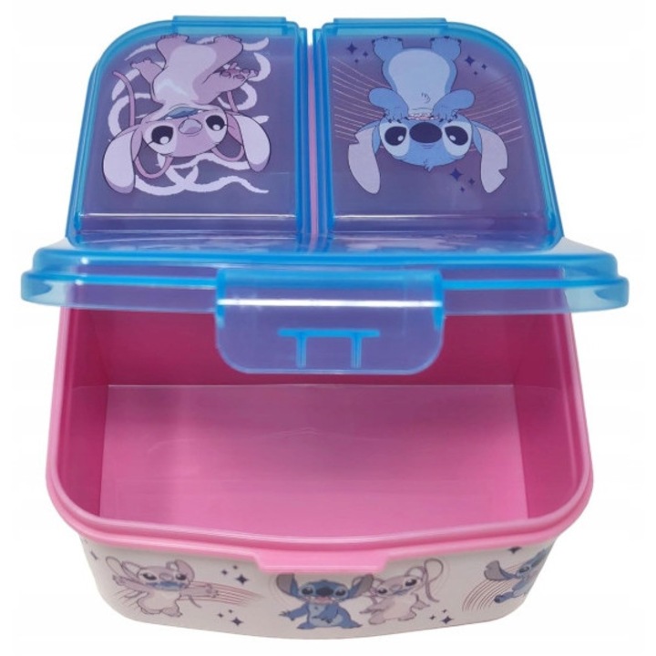 Lilo és Stitch ételhordó doboz, 1400 ml, 3 rekeszes, BPA-mentes, 18x14x7cm