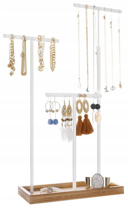 Suport bijuterii, VASAGLE, 3 bare metalice, alb, 25x11,8x40-54cm