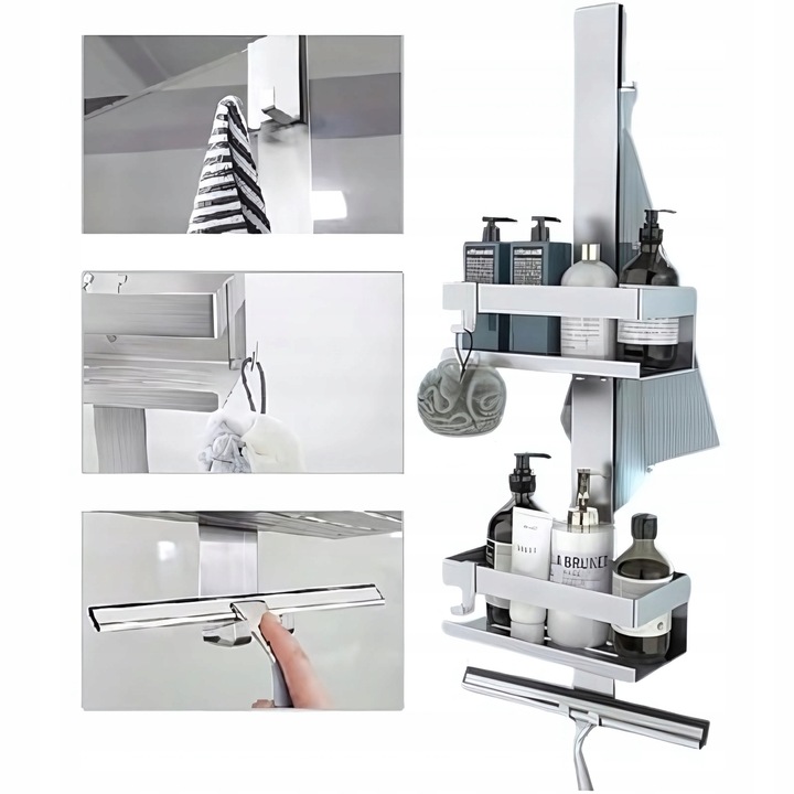 Polka de baie suspendata din otel inoxidabil, 2 rafturi, cromat, 23x10x8cm