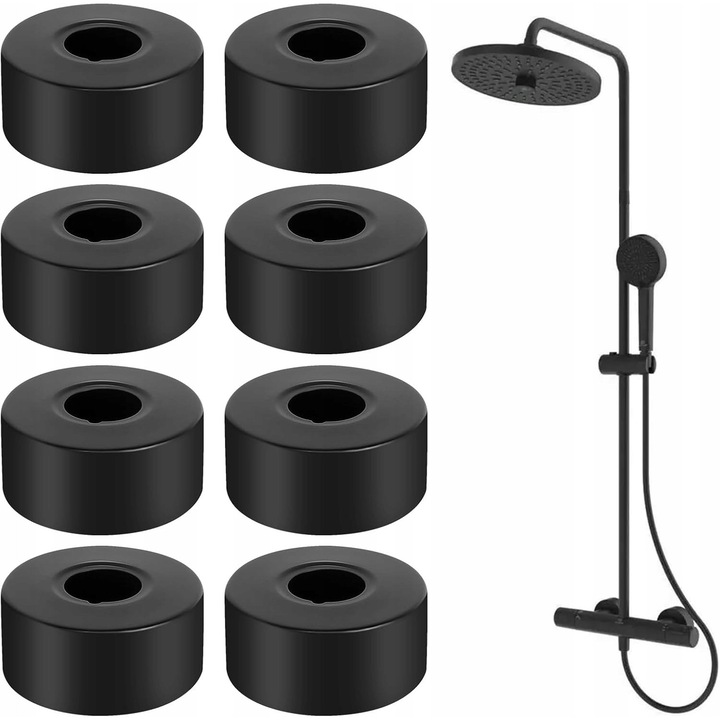 Set 8 rozeta pentru armatura de dus, inox, negru, usor de instalat