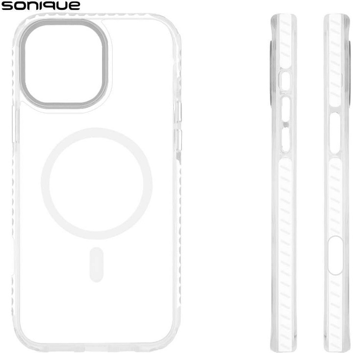 Sonique Theke Magnetic MagHard Pro pentru Apple iPhone 16 Pro, alb, rezistent la caderi, protectie suplimentara din silicon