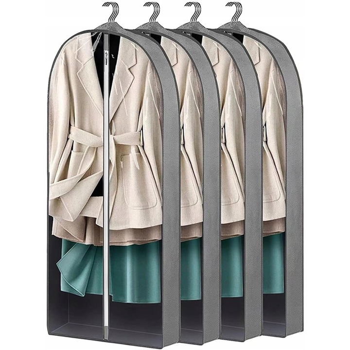 Set 4 saci pentru haine, impermeabili, transparenti, 60x10x152cm, gri