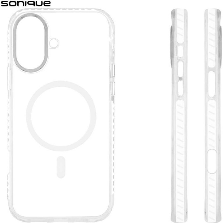 Sonique Theke Magnetic MagHard Pro pentru Apple iPhone 16, Alb, rezistent la caderi, protectie suplimentara din silicon