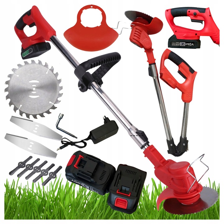 Trimmer de gazon cu acumulator ADM, model LG-D1001, set 2 acumulatori 21V, 3 tipuri de lame, mobila, usoara