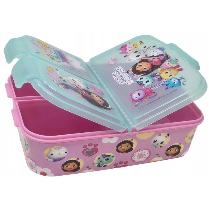 Cutie alimentara pentru pranz, 1400 ml, 3 compartimente, fara BPA, 18x14x7cm, multicolor