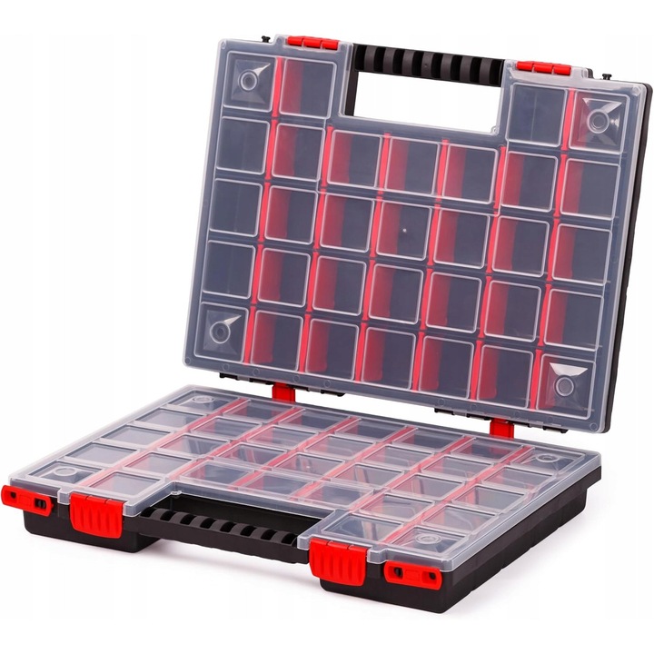 Cutie depozitare scule, set 2 bucati, 64 compartimente reglabile, multicolor, 195x155x35mm