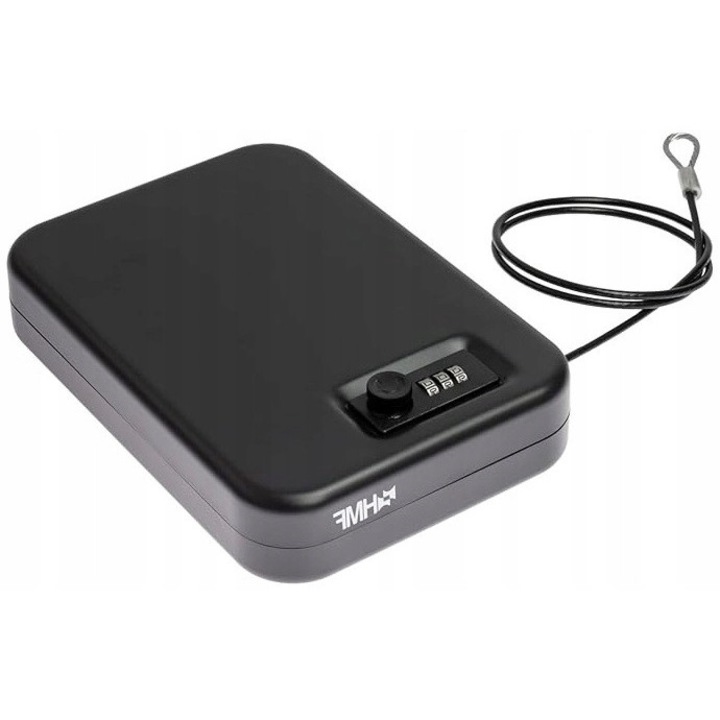 Seif portabil, negru, 24x16,5x4,5cm, cu cod, pentru valori