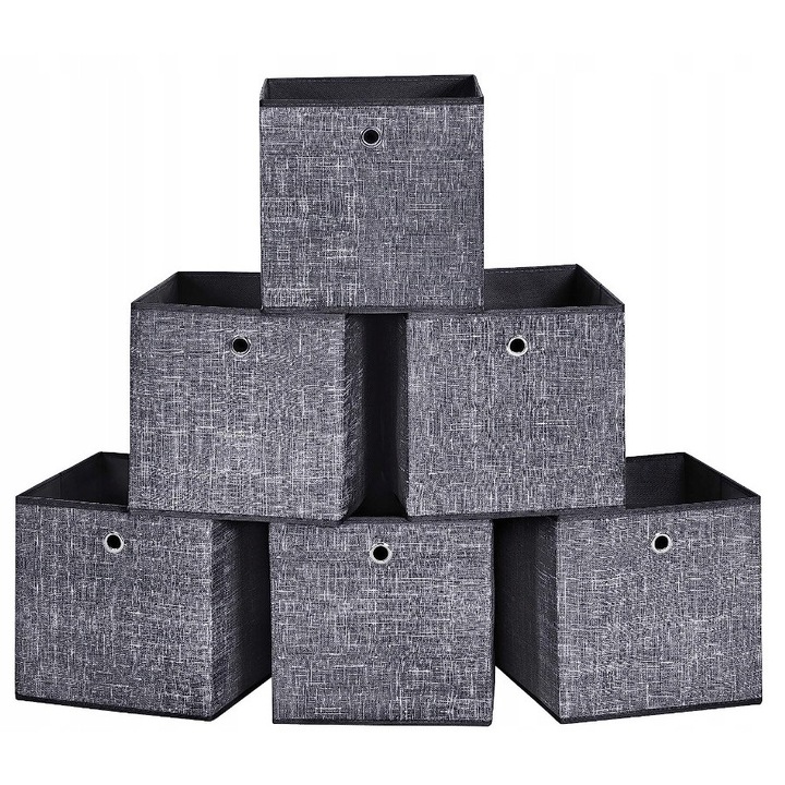 Set 6 cutii de depozitare, 30x30x30 cm, gri, din carton si tesatura