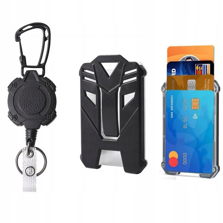 Kihúzható kulcstartó, kártyatartó, fém, 80cm, szett