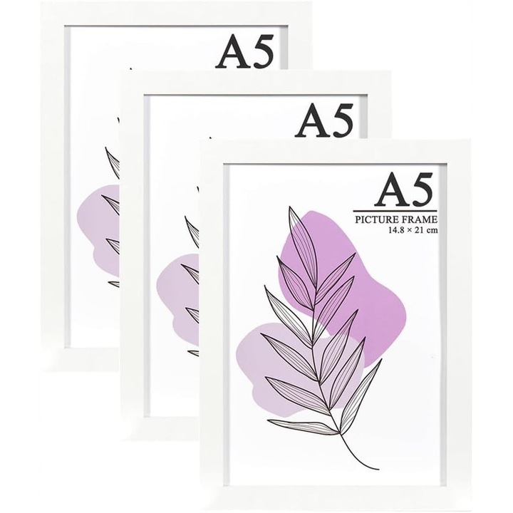 Rama foto A5, alba, din MDF si acril, set complet, rezistenta la impact