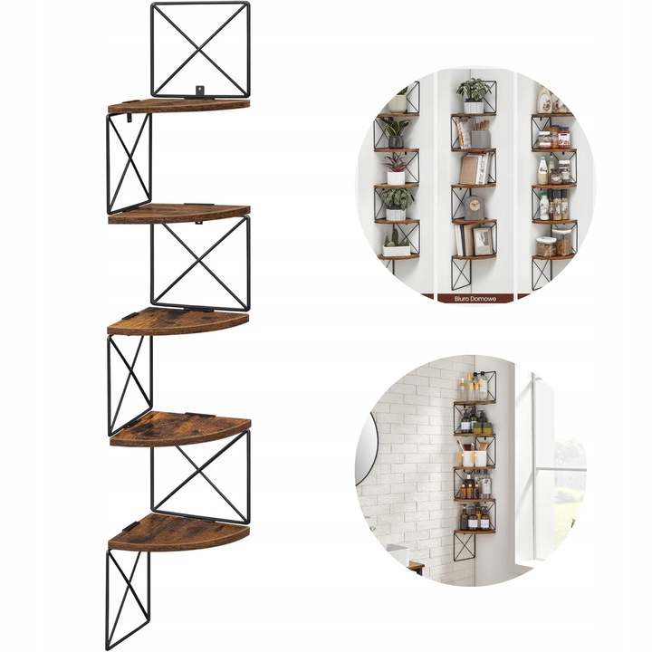 Vasagle ъглов рафт, 5 нива, зигзагообразна форма, рустик, 20x20x127,5см