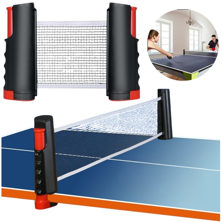 Set fileu de ping pong reglabil, rosu, 170cm, pentru birou sau masa de picnic
