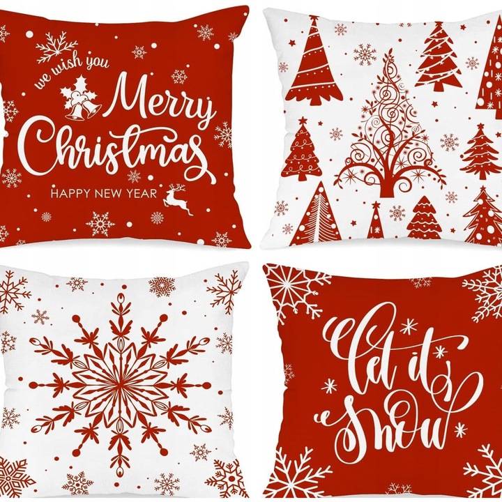 Fete de perna, Inny, set 4 buc, 45x45cm, rosu, fulgi de zapada