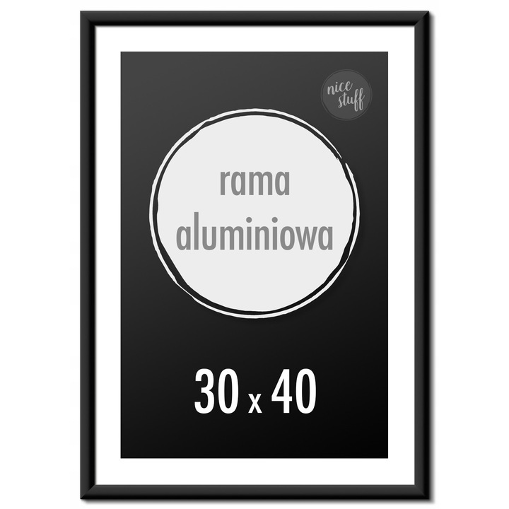 Rama foto aluminiu neagra 30x40 cm, finisaj mat, profil 0,9x2 cm