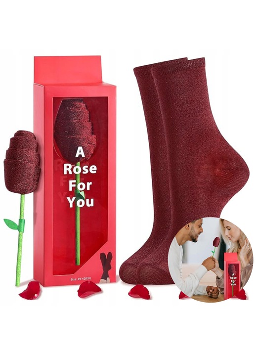 Sosete dama, design floare, rosu, 39-42