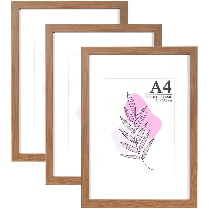 Rama foto A4, brown, MDF si acril, set cu accesorii de montaj