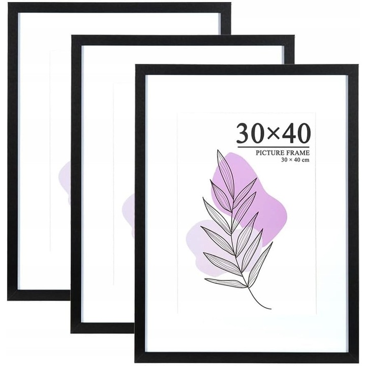 Rama foto set, 30x40cm, MDF, acril, neagra, montare verticala sau orizontala
